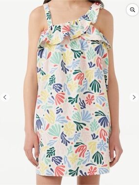 Girls Floral Ruffle One-Shoulder Cotton Sundress